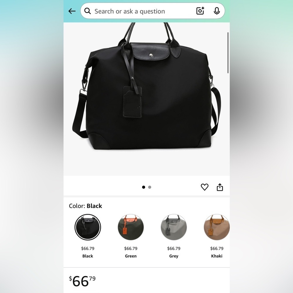 Amazon Black Carryall Bag with Adjustable Strap, missing bag tag - Picture 3 of 3
